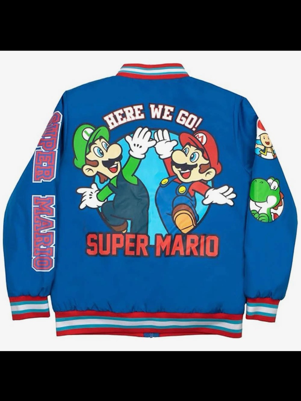 Nintendo Blue Super Mario Bomber Jacket with Red & White Trim